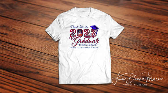 Patrick t-shirt Proud Sister front mockup with wood background